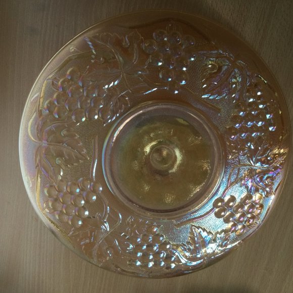 Vintage Carnival luster Glass serving tray plate with handle grapes motif Amber - Picture 6 of 7